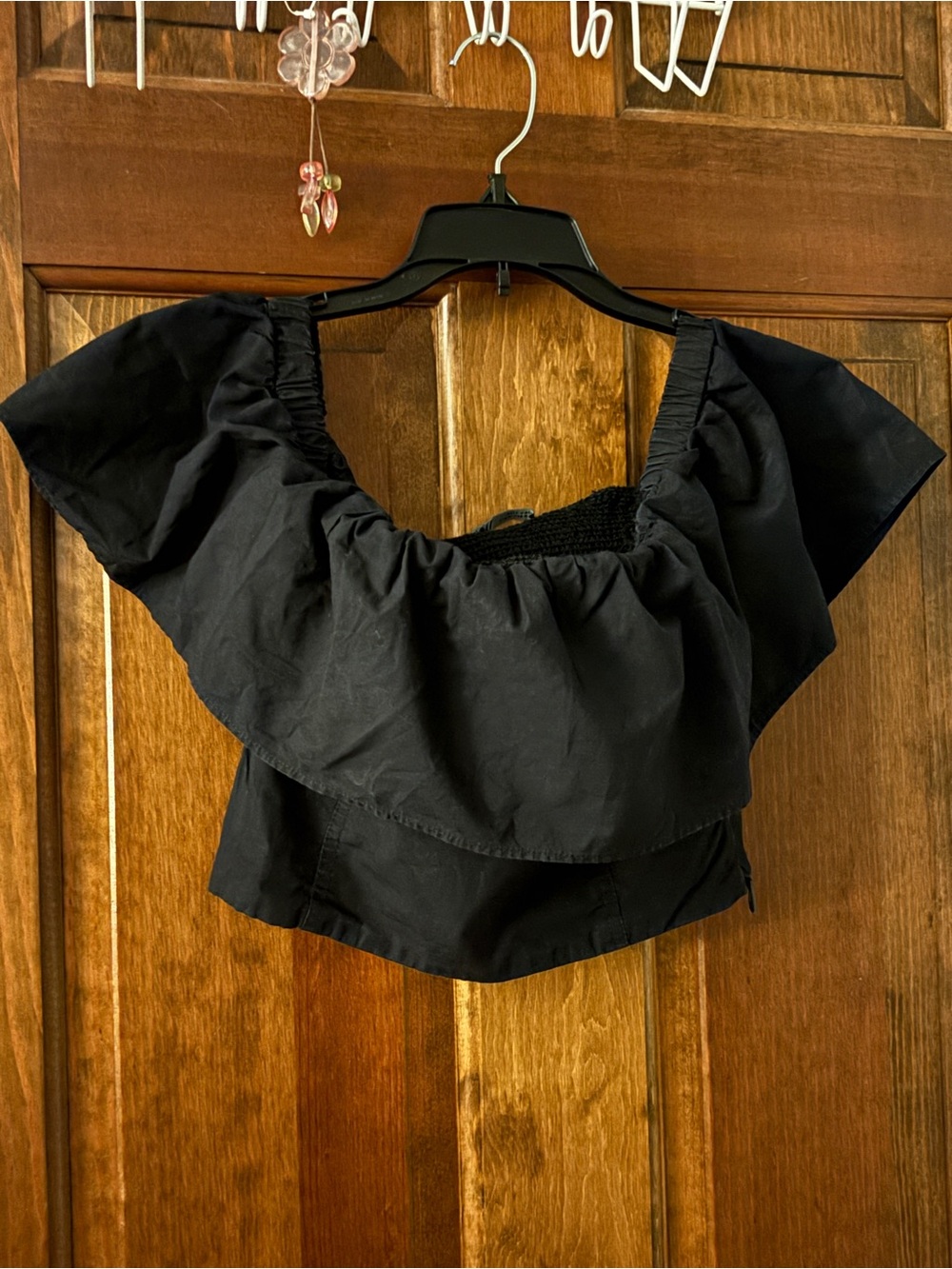 Zara Black Off-Shoulder Ruffle Crop Top